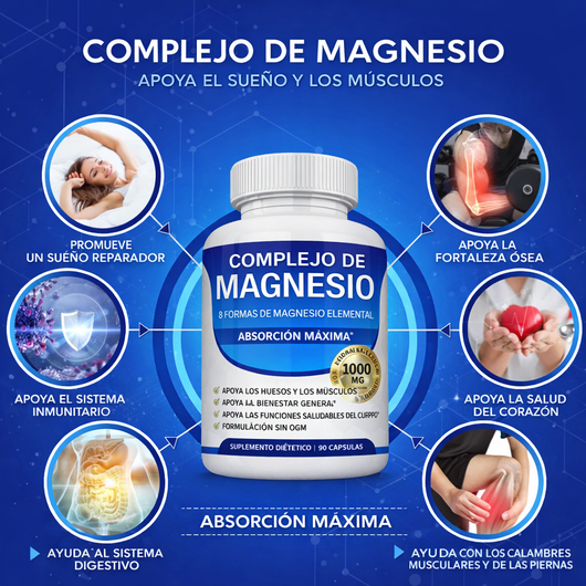 Complejo de Magnesio 1000 mg — 8 Formas de Magnesio Elemental | Absorción Máxima